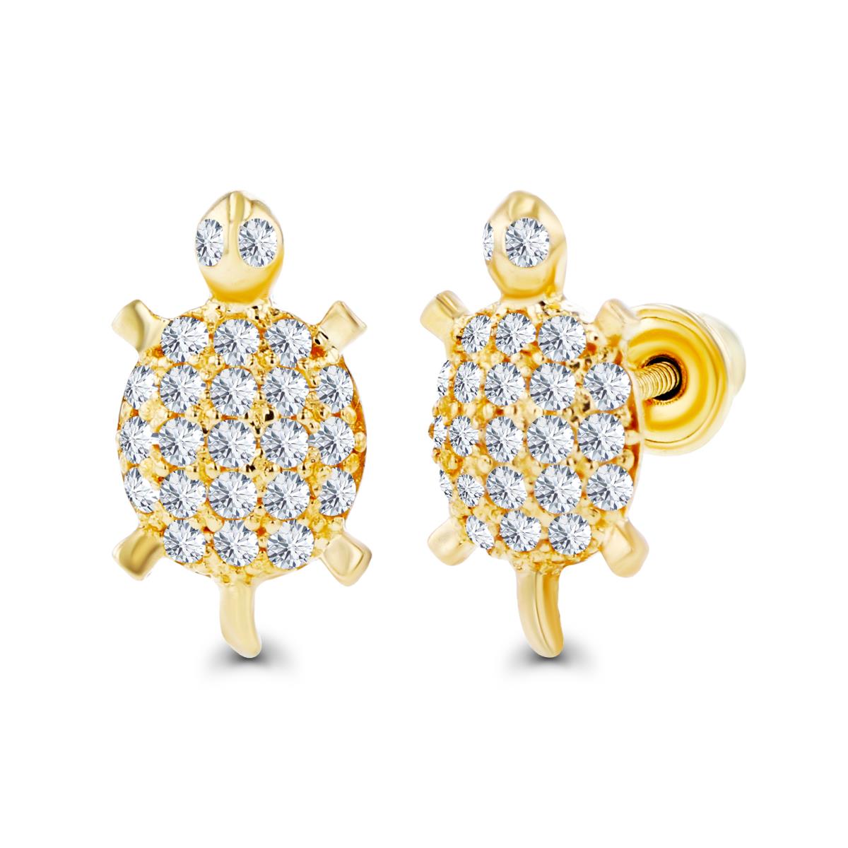 14K Yellow Gold Rnd 1mm Round Created White Sapphire Turtle Screwback Earrings