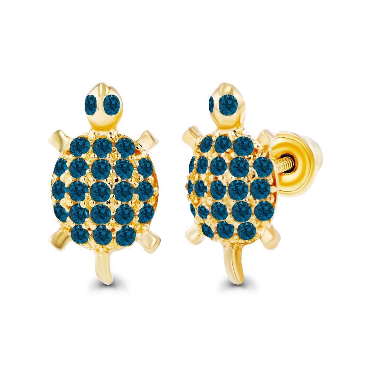 14K Yellow Gold Rnd 1mm Round London Blue Topaz Turtle Screwback Earrings