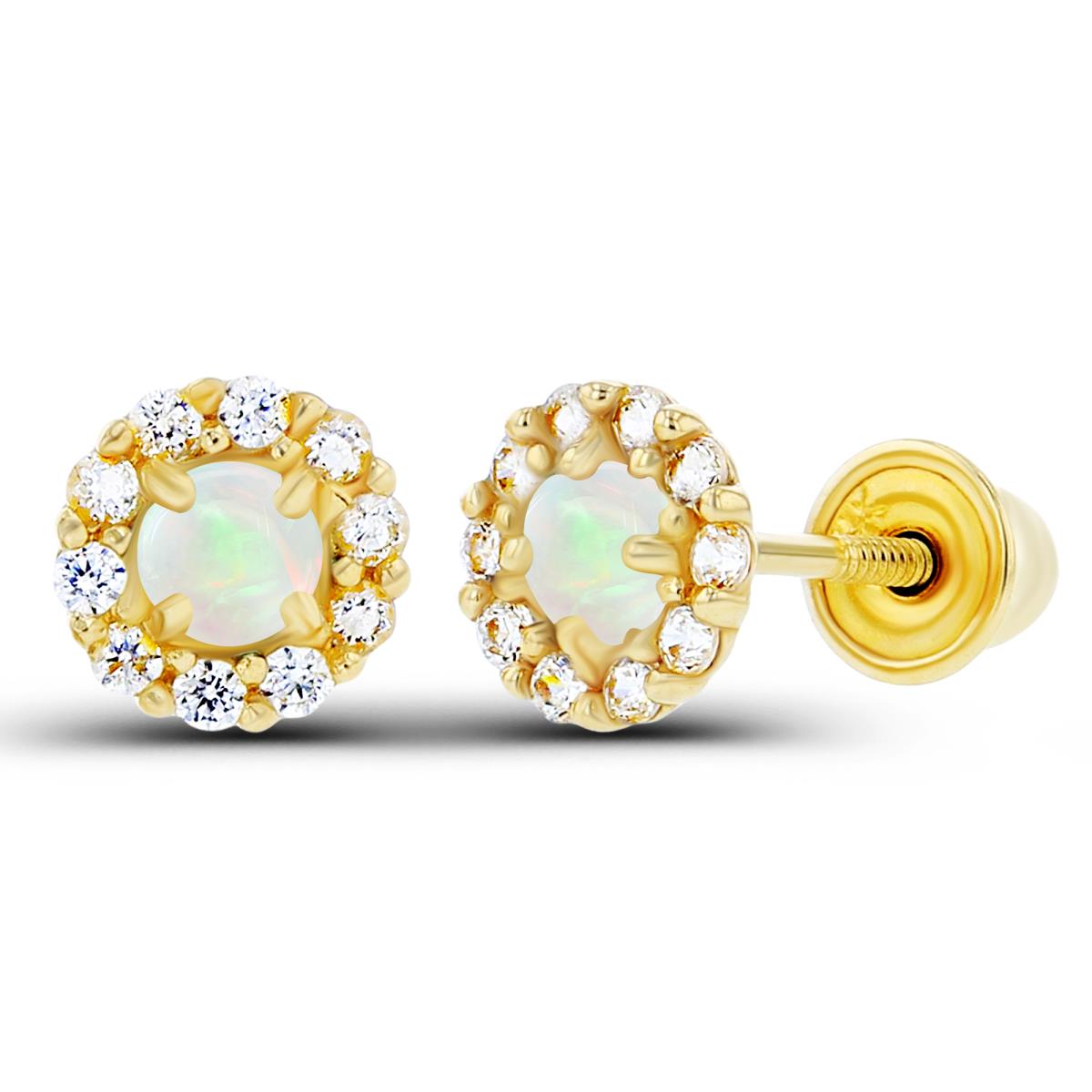 14K Yellow Gold 2.5mm Opal & 1mm Created White Sapphire Flower Screwback Earrings