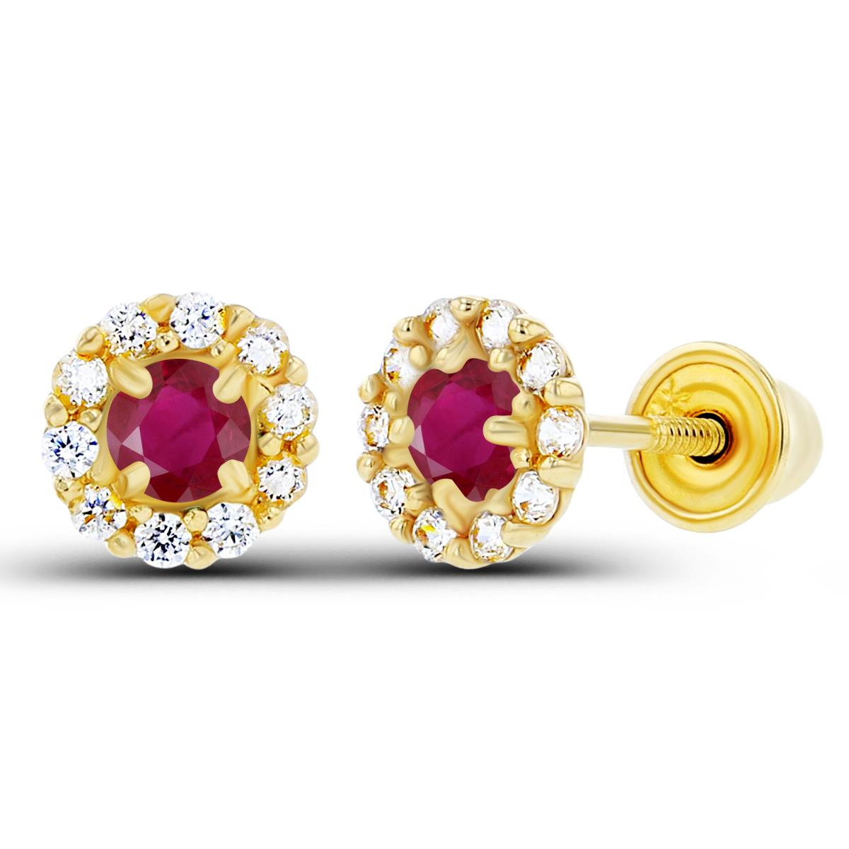 14K Yellow Gold 2.5mm Ruby & 1mm Created White Sapphire Flower Screwback Earrings