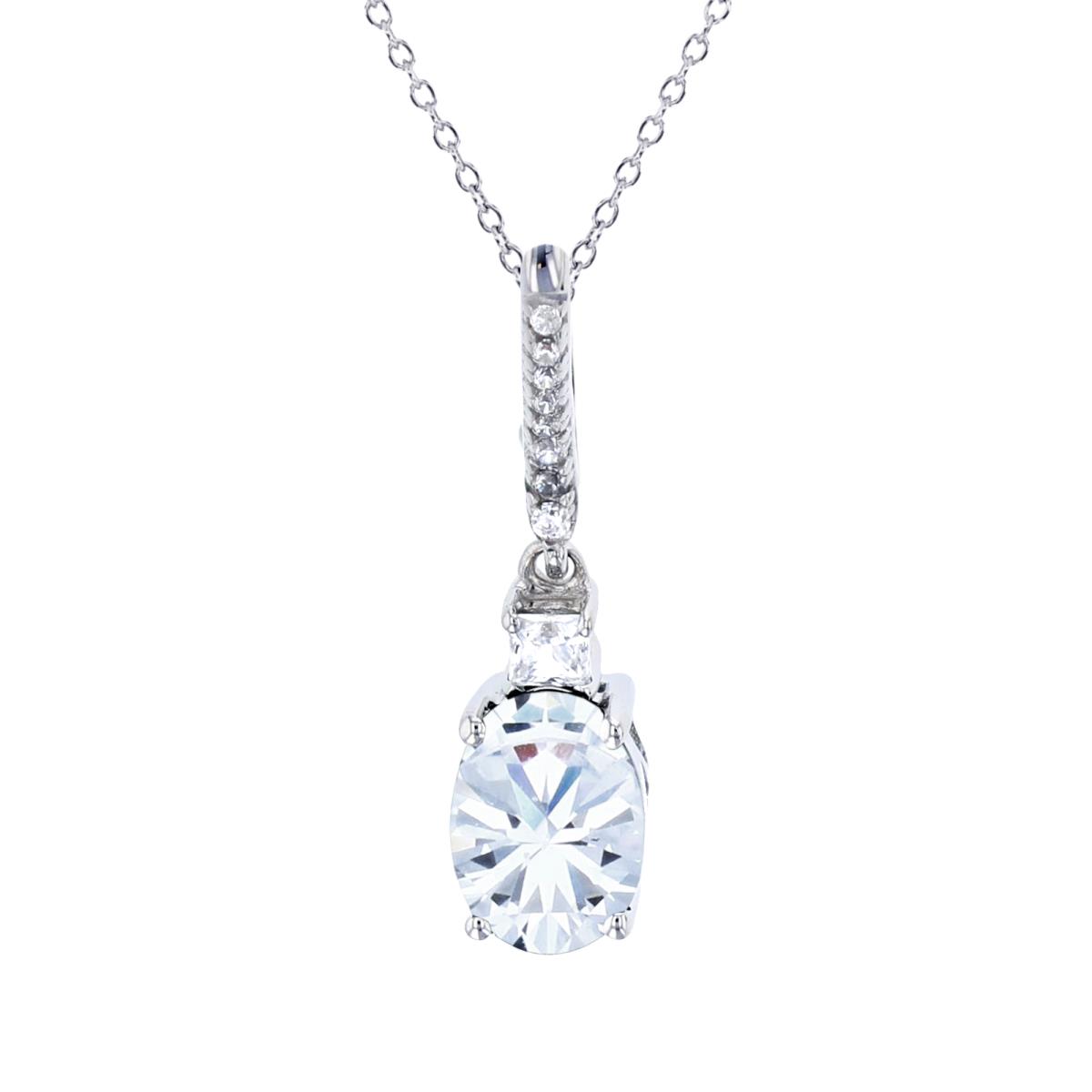 Sterling Silver Rhodium 7x5mm Ov /2mm Princess & Rnd Created White Sapphire 18"Necklace