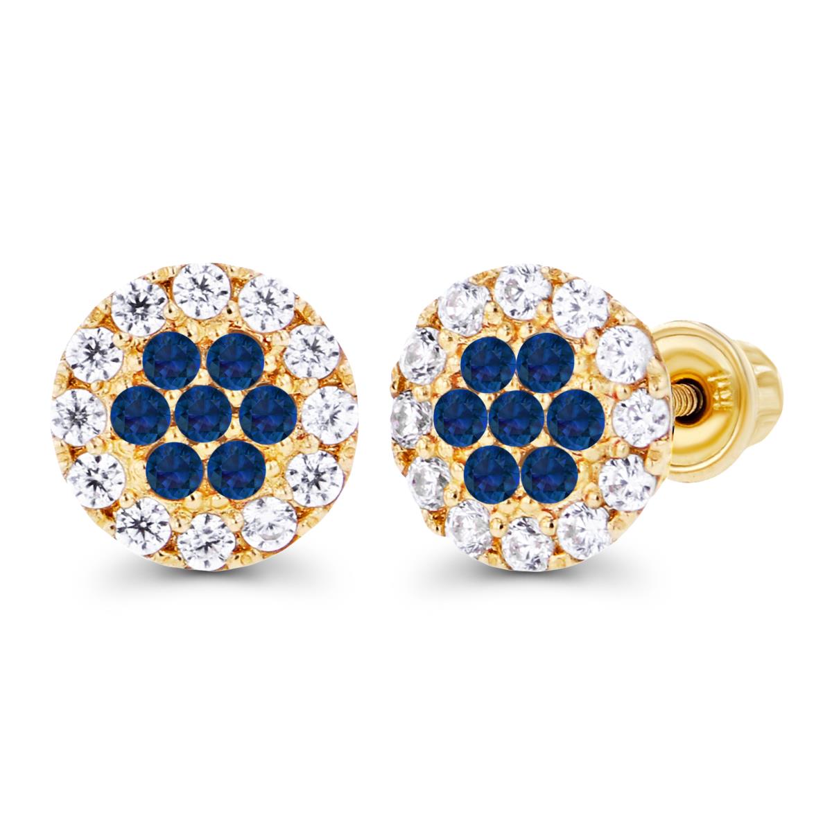 14K Yellow Gold 1mm Created Blue Sapphire & Created White Sapphire Cluster Screwback Earrings