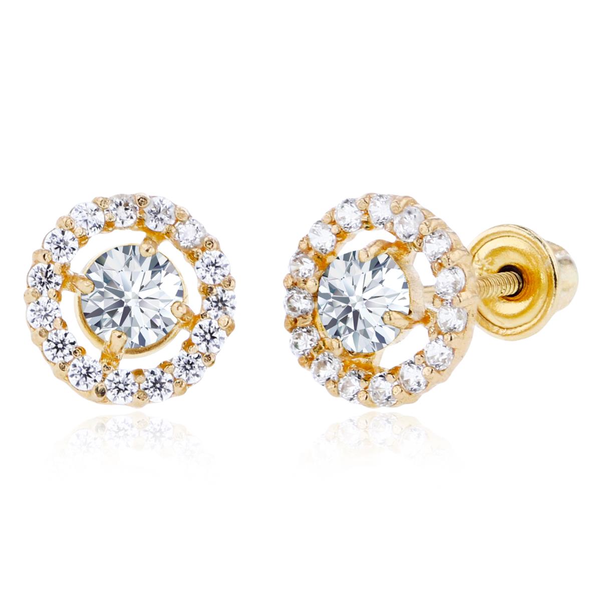 14K Yellow Gold 3mm & 1mm Round Created White Sapphire Halo Screwback Earrings