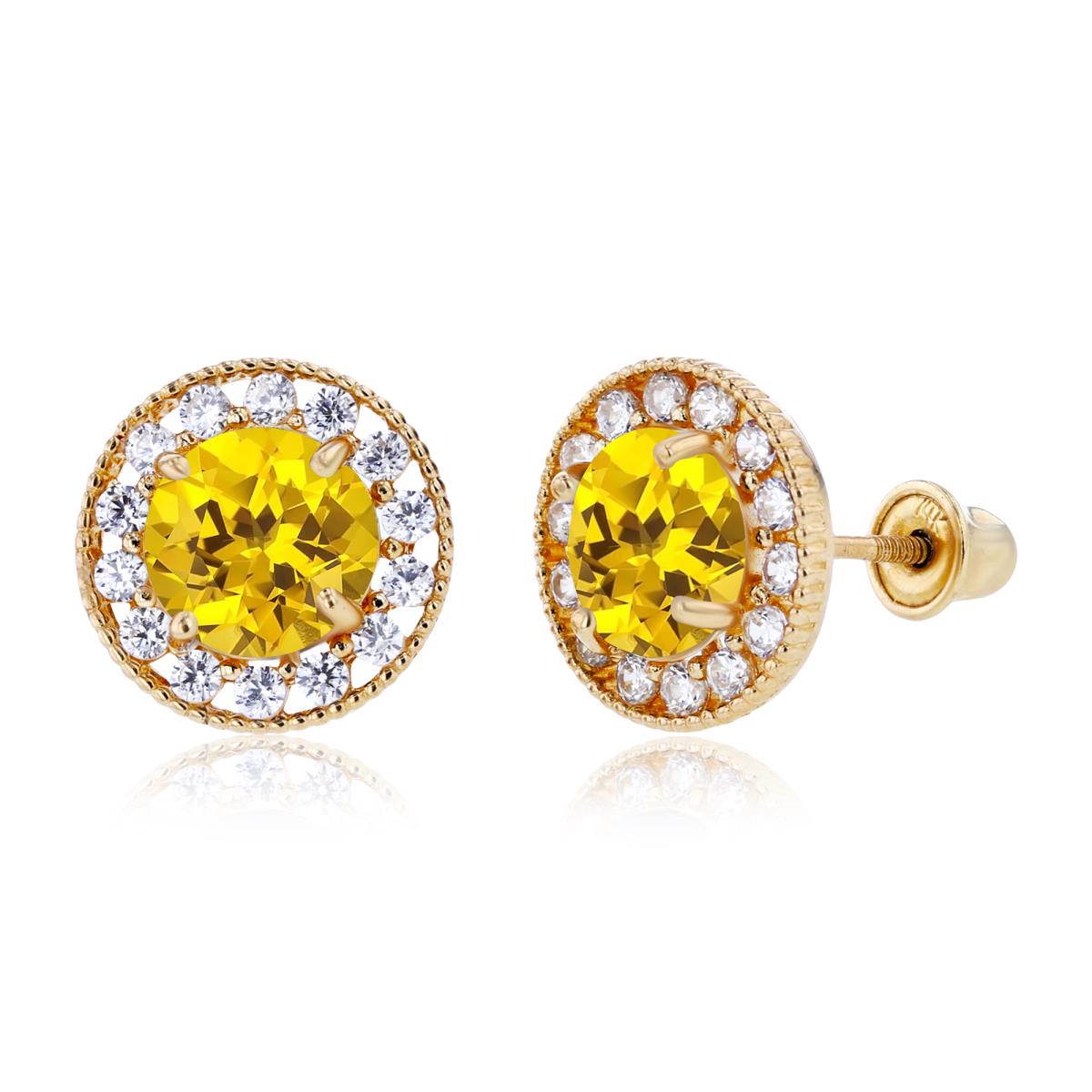 14K Yellow Gold 6mm Created Yellow Sapphire & 1.25mm Created White Sapphire Fancy Halo Screwback Earrings