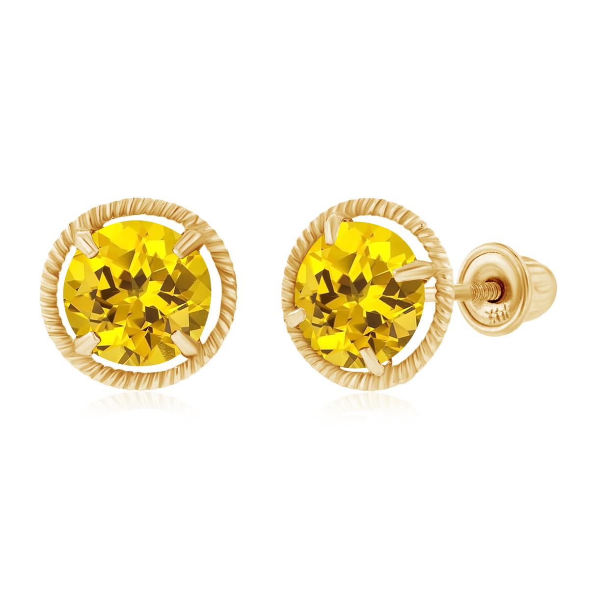 14K Yellow Gold 5mm Round Created Yellow Sapphire Martini Rope Screwback Earrings
