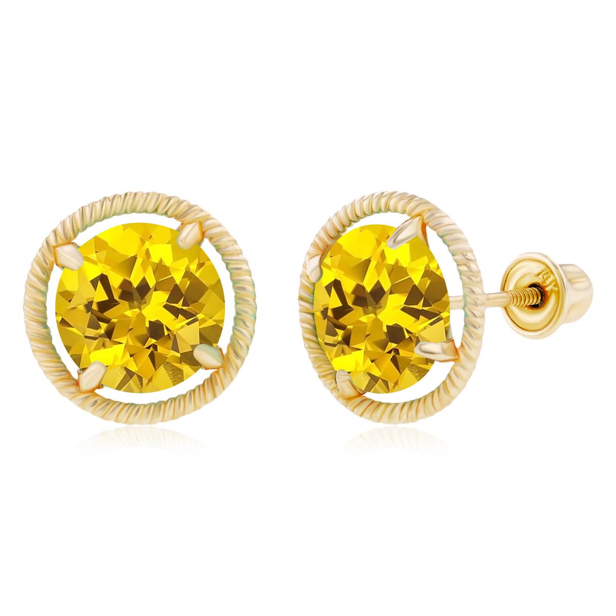 14K Yellow Gold 7mm Round Created Yellow Sapphire Rope Martini Screwback Earrings