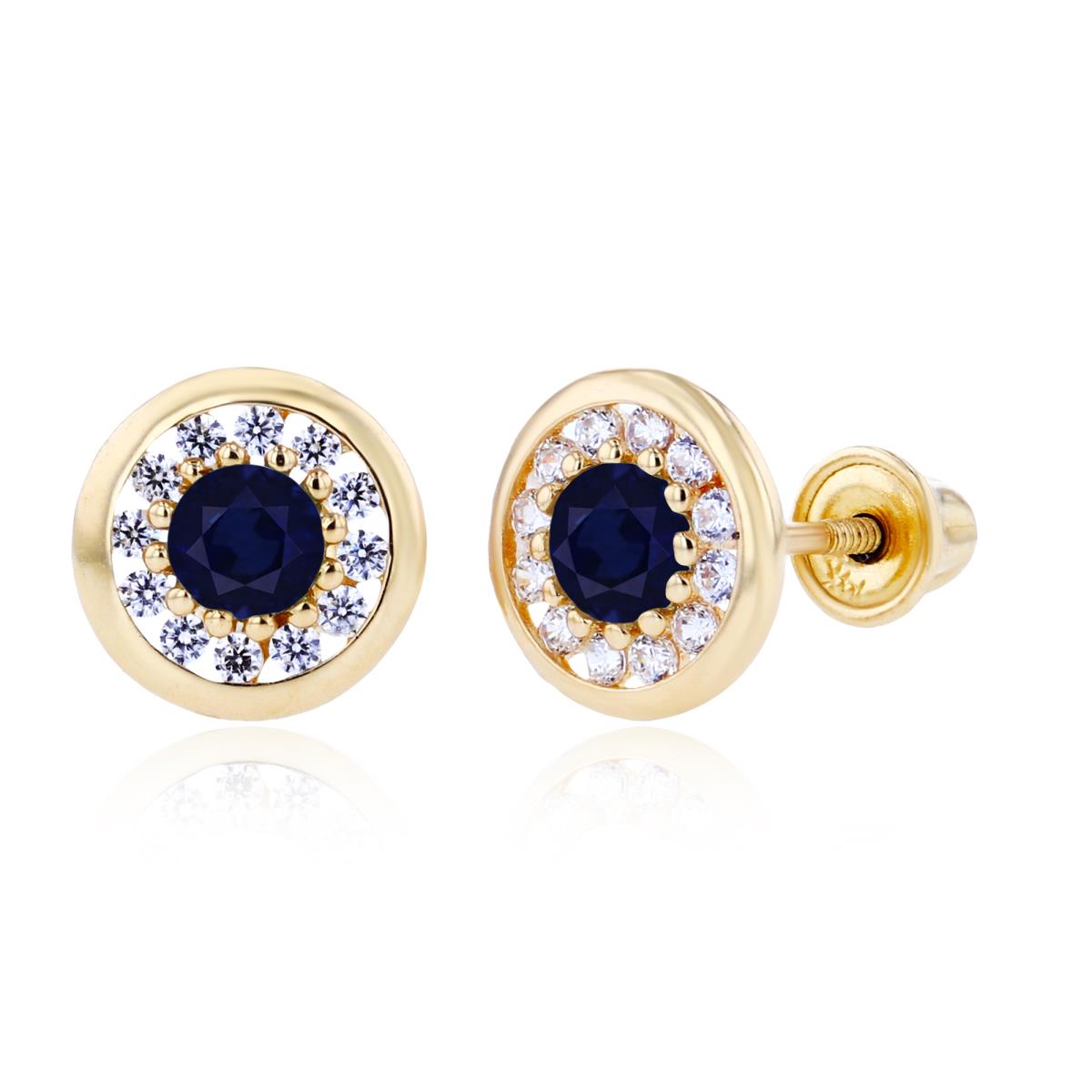 14K Yellow Gold 3mm Sapphire & 1mm Created White Sapphire Pave Circle Screwback Earrings