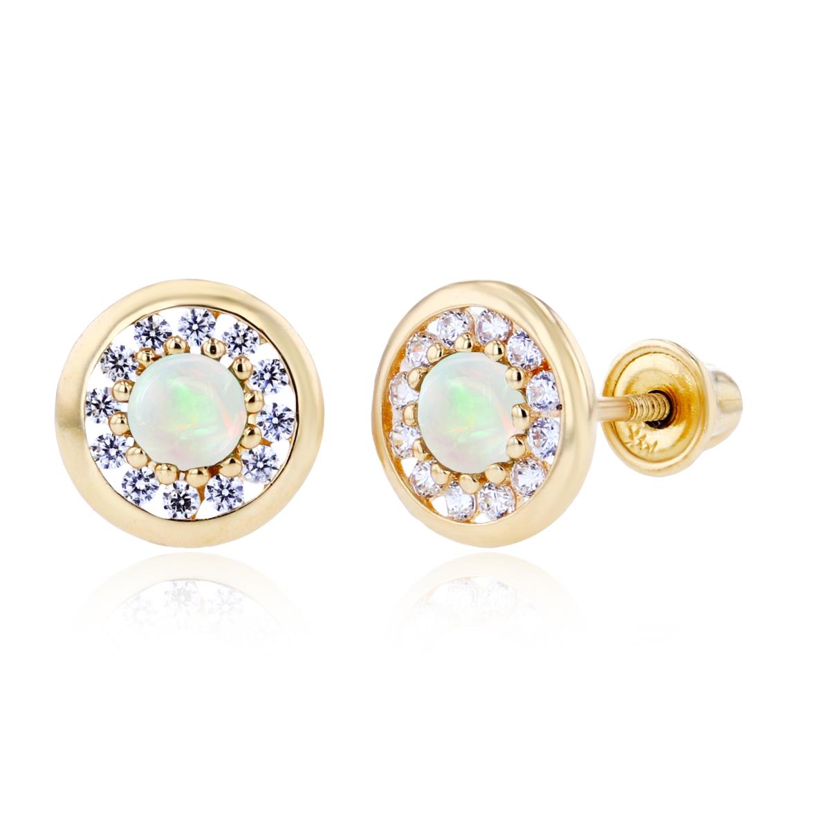 14K Yellow Gold 3mm Opal & 1mm Created White Sapphire Pave Circle Screwback Earrings