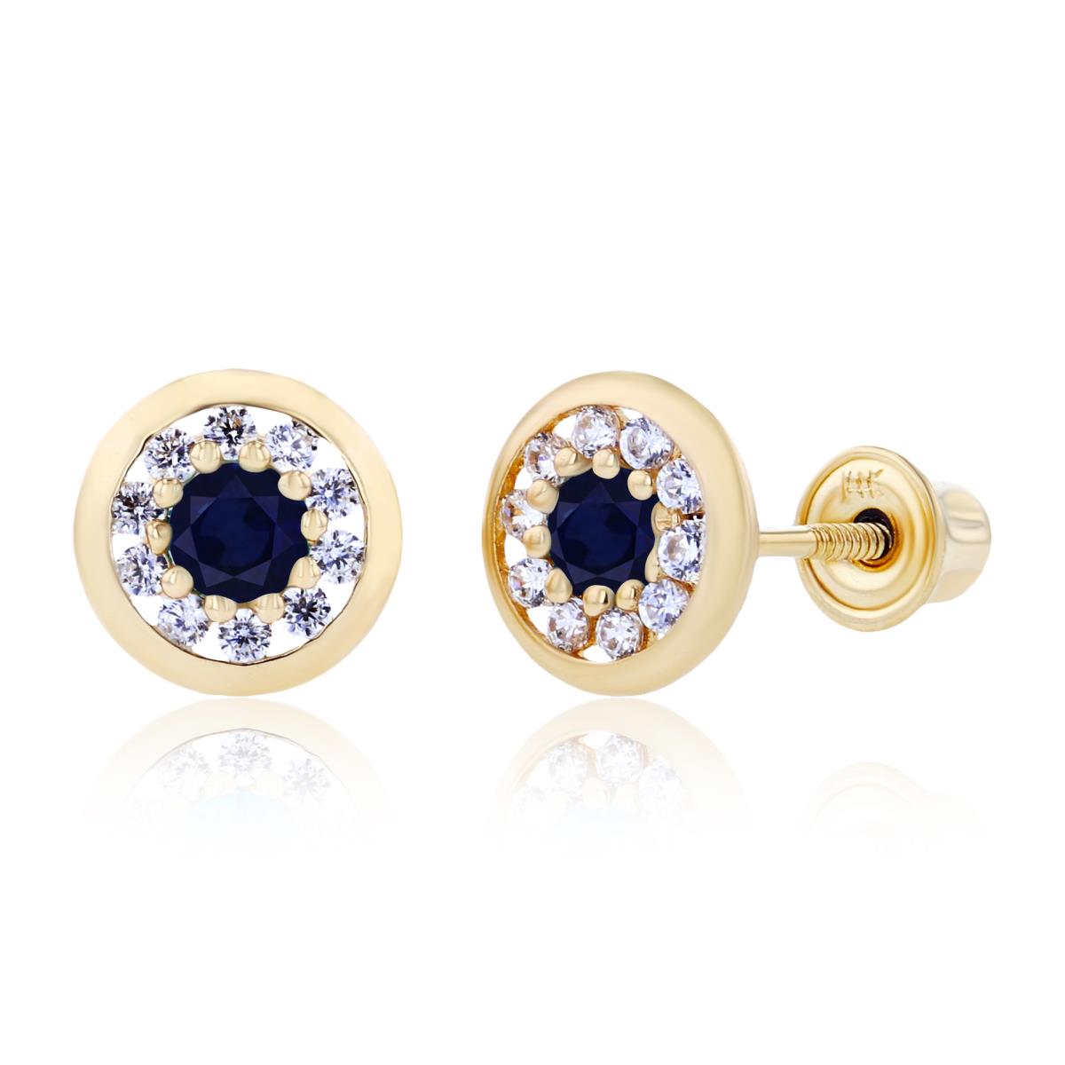 14K Yellow Gold 2.5mm Sapphire & 1mm Created White Sapphire Pave Circle Screwback Earrings