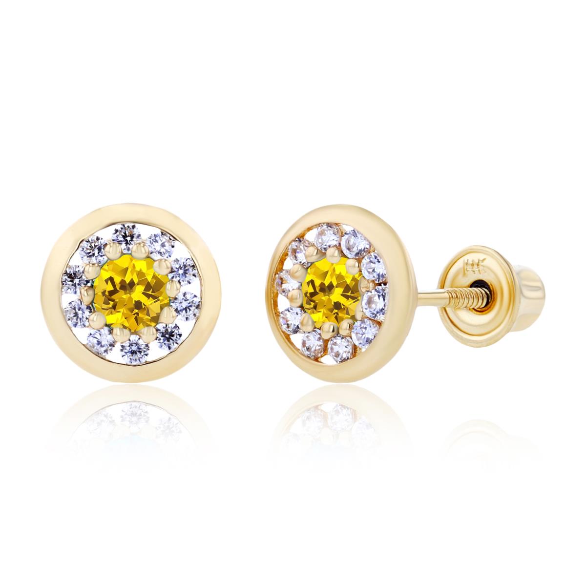14K Yellow Gold 2.5mm Created Yellow Sapphire & 1mm Created White Sapphire Pave Circle Screwback Earrings