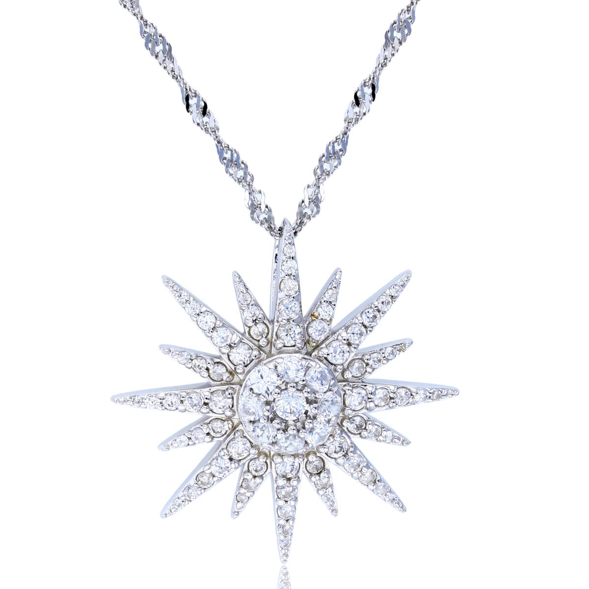 Sterling Silver Rhodium Rnd White Zircon Star 18+2"Necklace