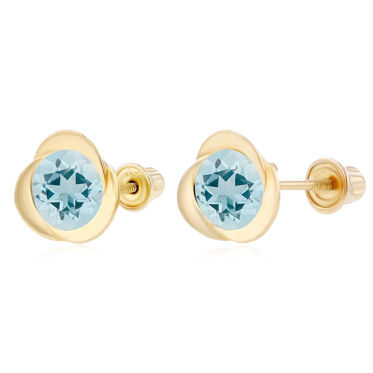 14K Yellow Gold 6mm Round Aquamarine Invert Screwback Earrings