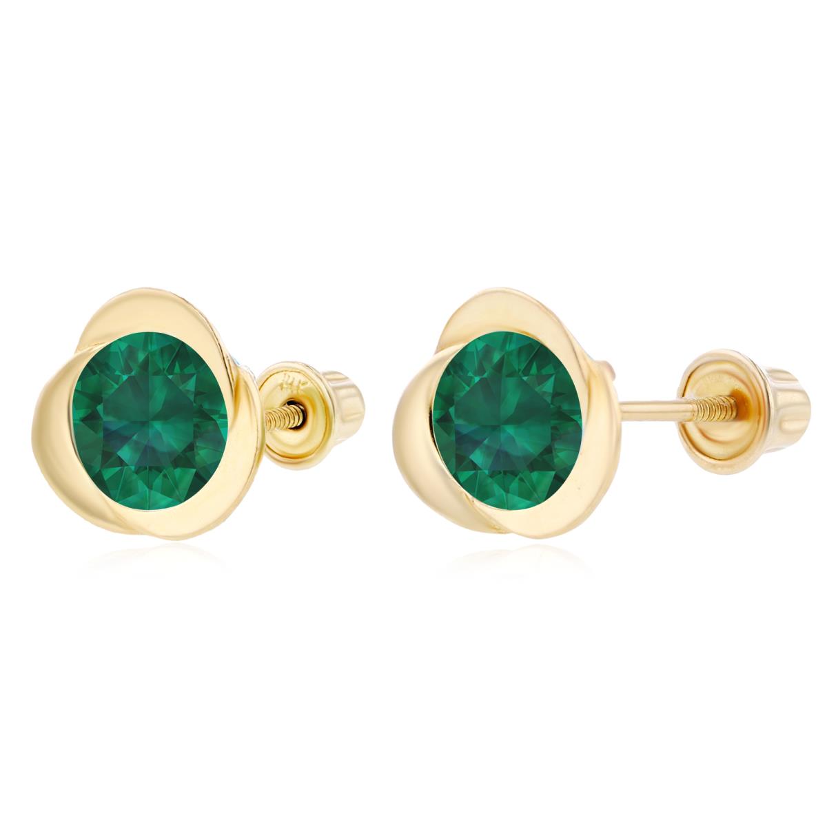 14K Yellow Gold 6mm Round Created Emerald Invert Screwback Earrings