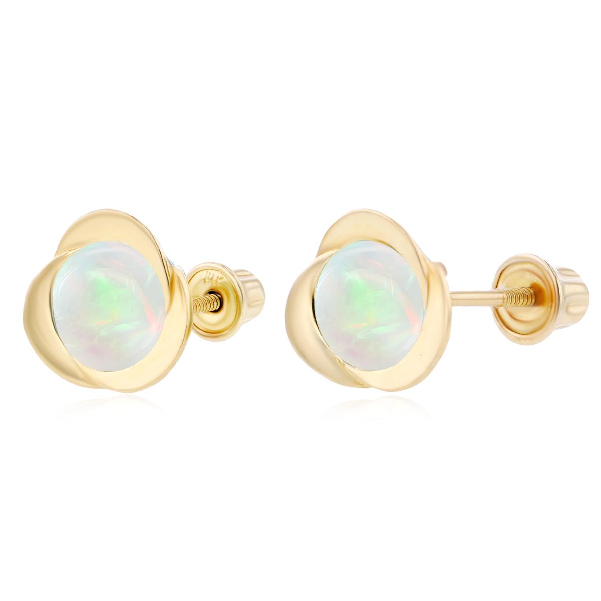 14K Yellow Gold 6mm Round Opal Invert Screwback Earrings