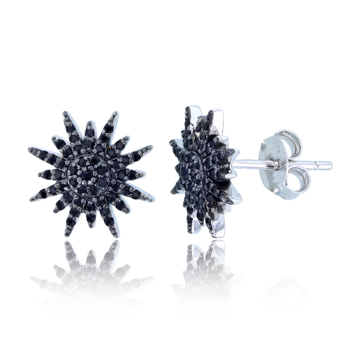 Sterling Silver Two-Tone Rnd Black Spinel Star Studs