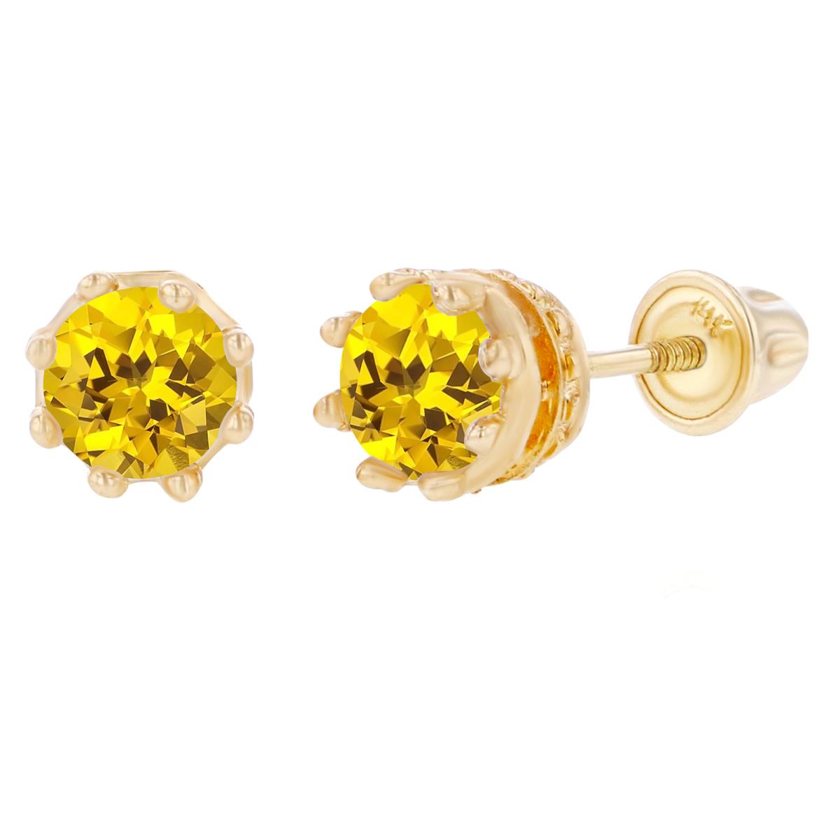 14K Yellow Gold 4mm Round Created Yellow Sapphire Crown Set Screwback Earrings
