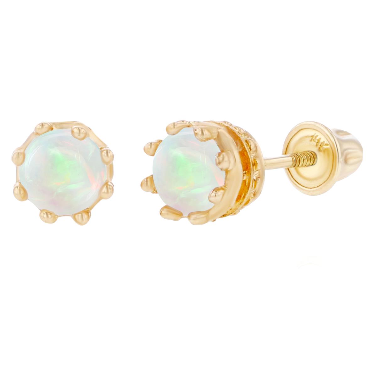 14K Yellow Gold 4mm Round Opal Crown Set Screwback Earrings
