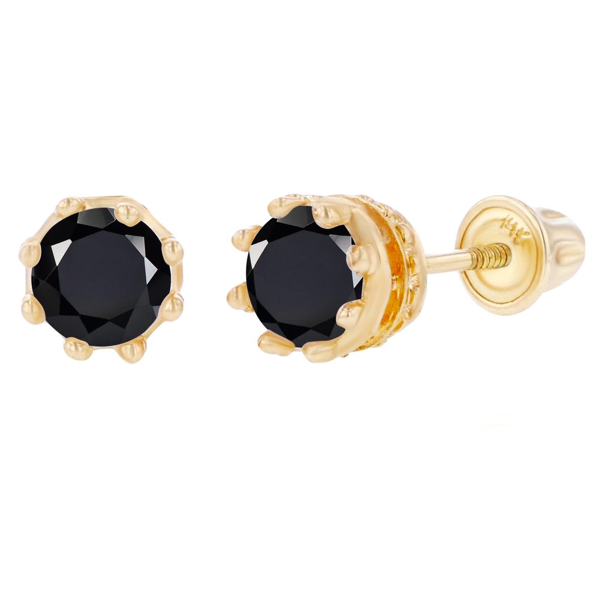 14K Yellow Gold 4mm Round Onyx Crown Set Screwback Earrings