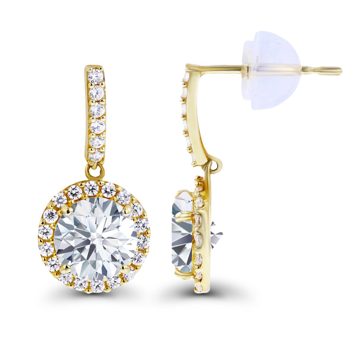 14K Yellow Gold Dangling 6mm & 1mm Created White Sapphire Halo Earring with Silicone Back