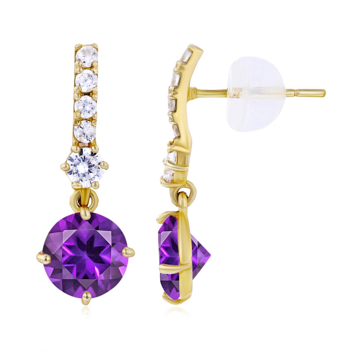14K Yellow Gold 6mm Amethyst & Created White Sapphire Bridal Dangling Earring with Silicone Back