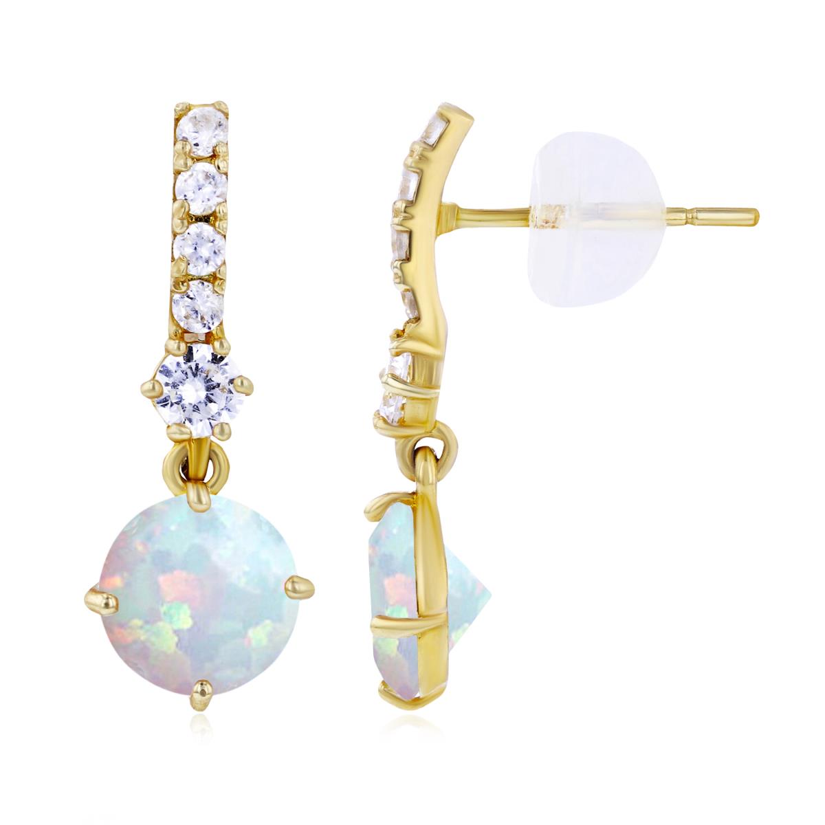 14K Yellow Gold 6mm Created Opal & Created White Sapphire Bridal Dangling Earring with Silicone Back