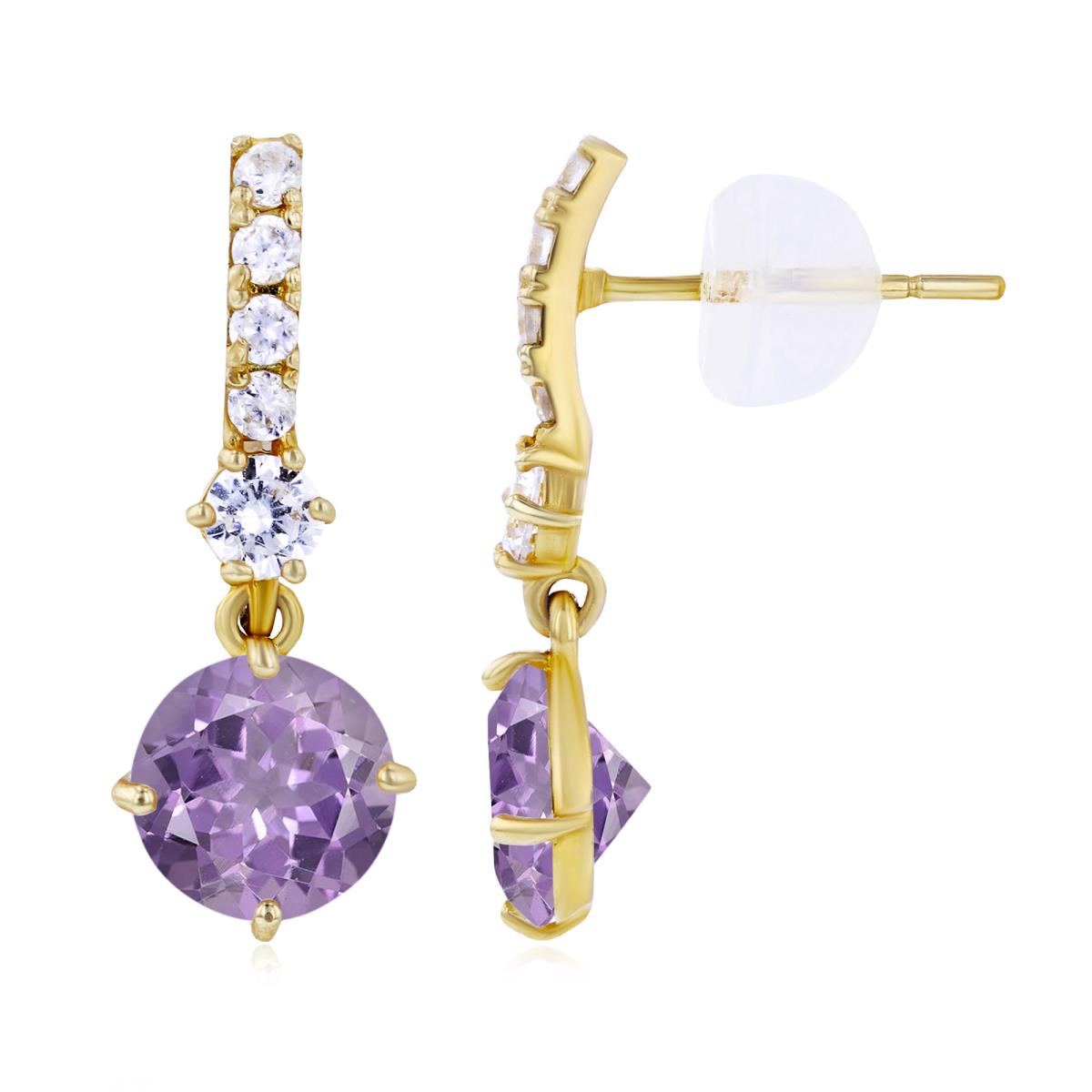 14K Yellow Gold 6mm Rose De France & Created White Sapphire Bridal Dangling Earring with Silicone Back