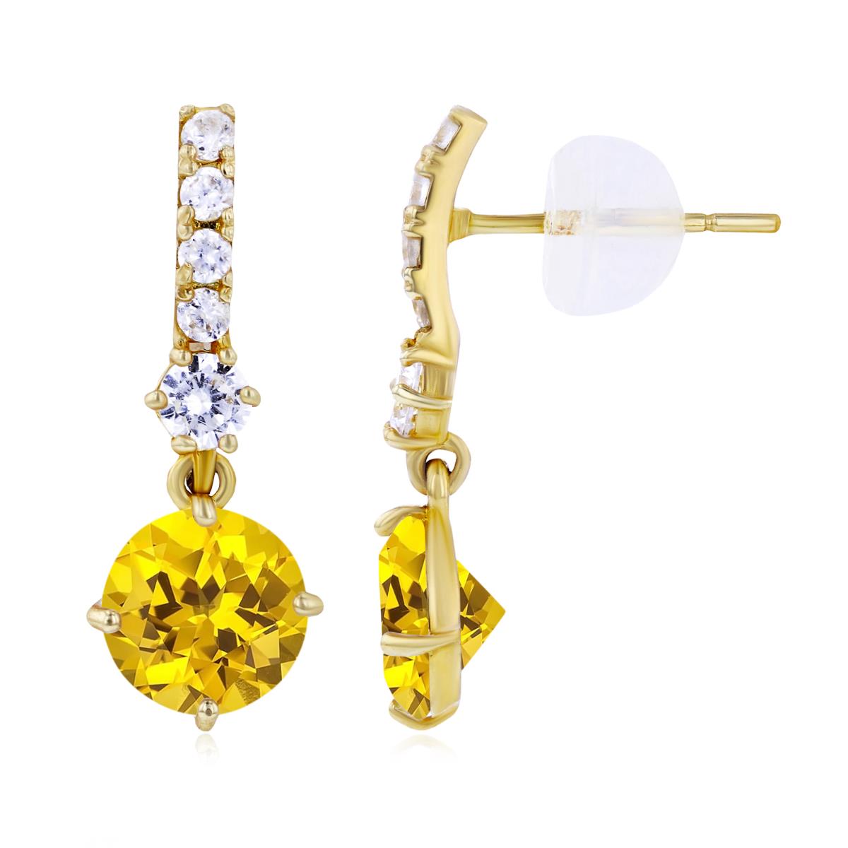14K Yellow Gold 6mm Created Yellow Sapphire & Created White Sapphire Bridal Dangling Earring with Silicone Back