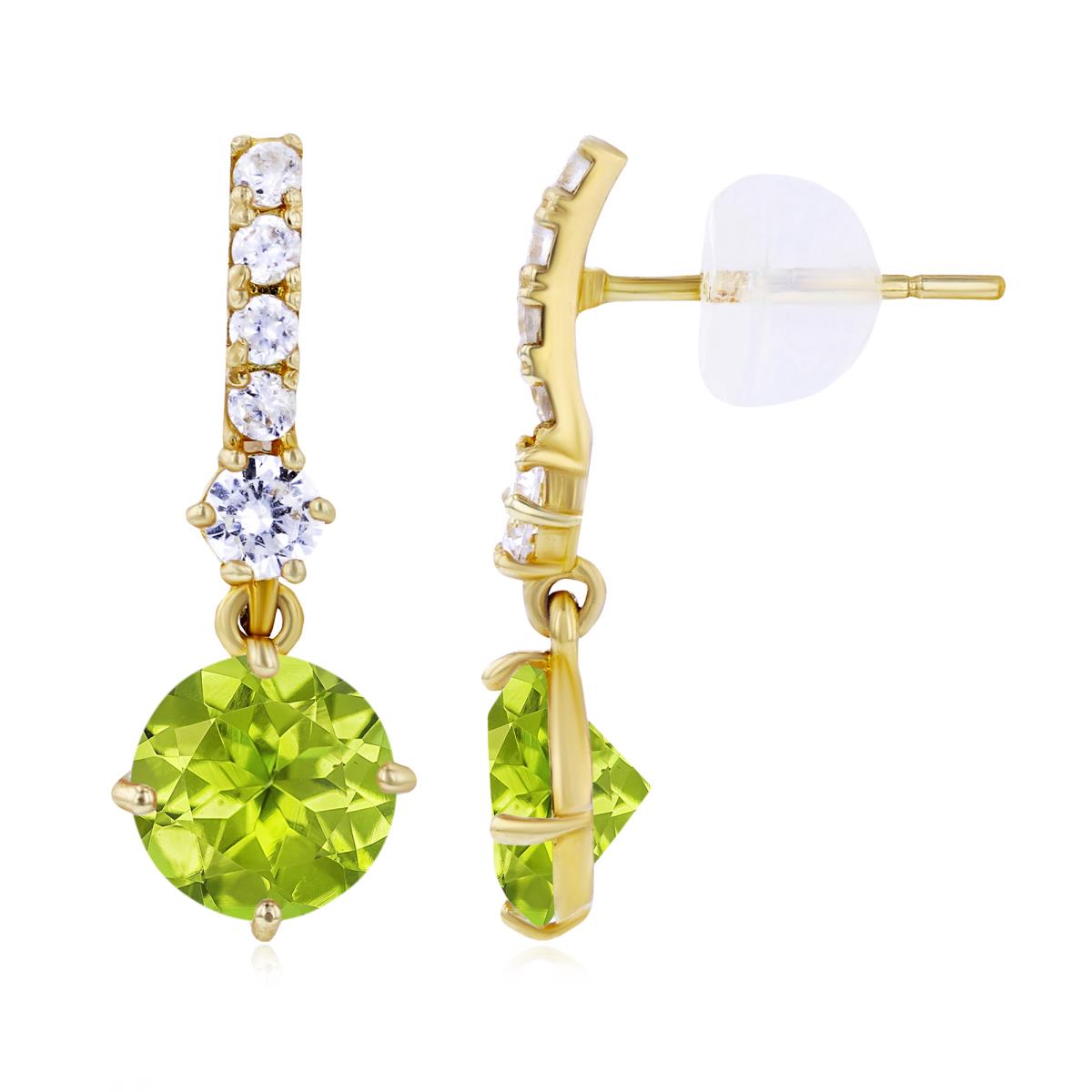 14K Yellow Gold 6mm Peridot & Created White Sapphire Bridal Dangling Earring with Silicone Back