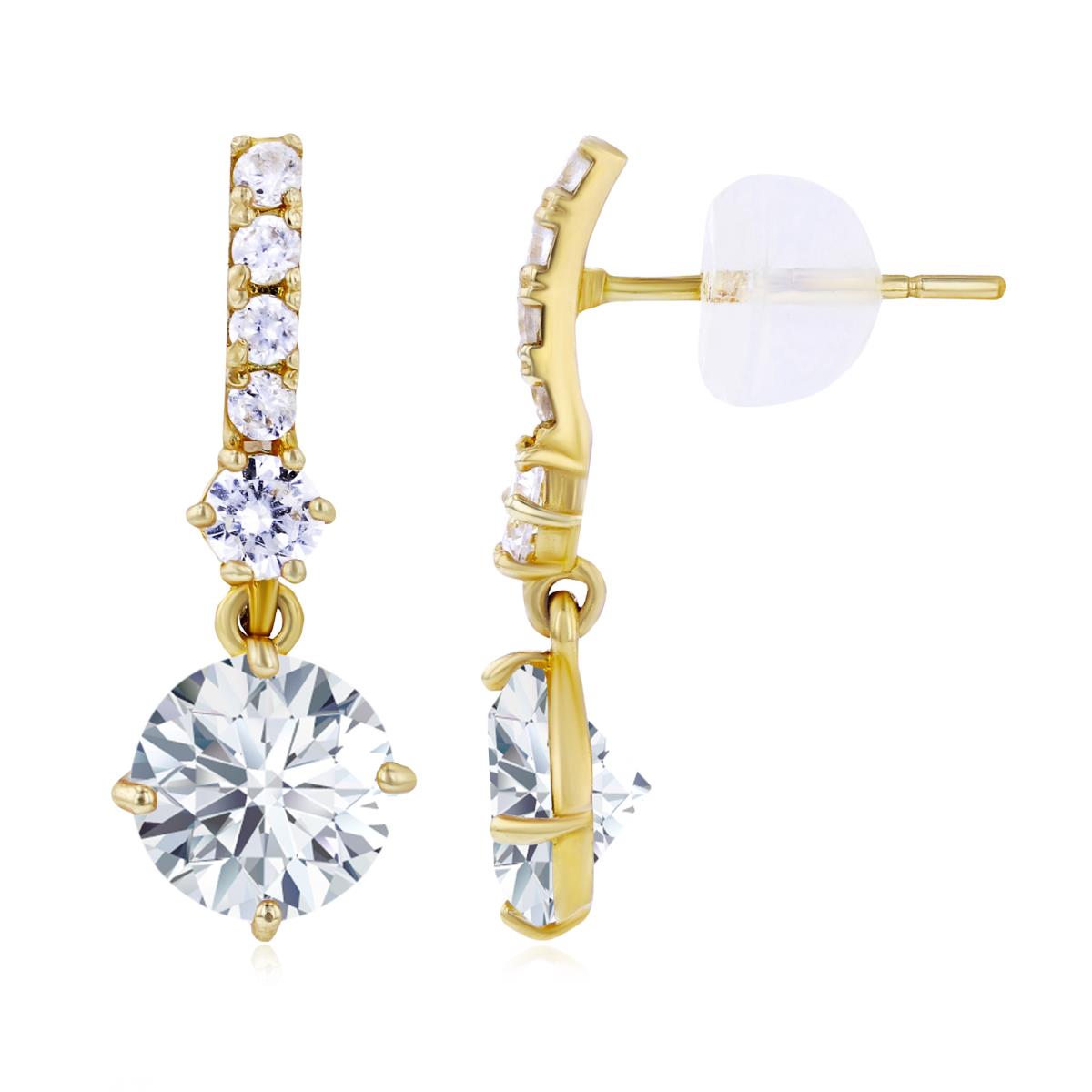 14K Yellow Gold 6mm Created White Sapphire Bridal Dangling Earring with Silicone Back