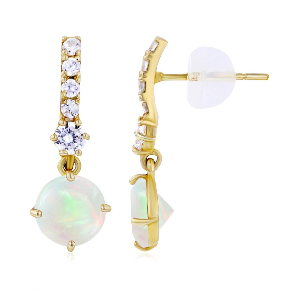 14K Yellow Gold 6mm Opal & Created White Sapphire Bridal Dangling Earring with Silicone Back