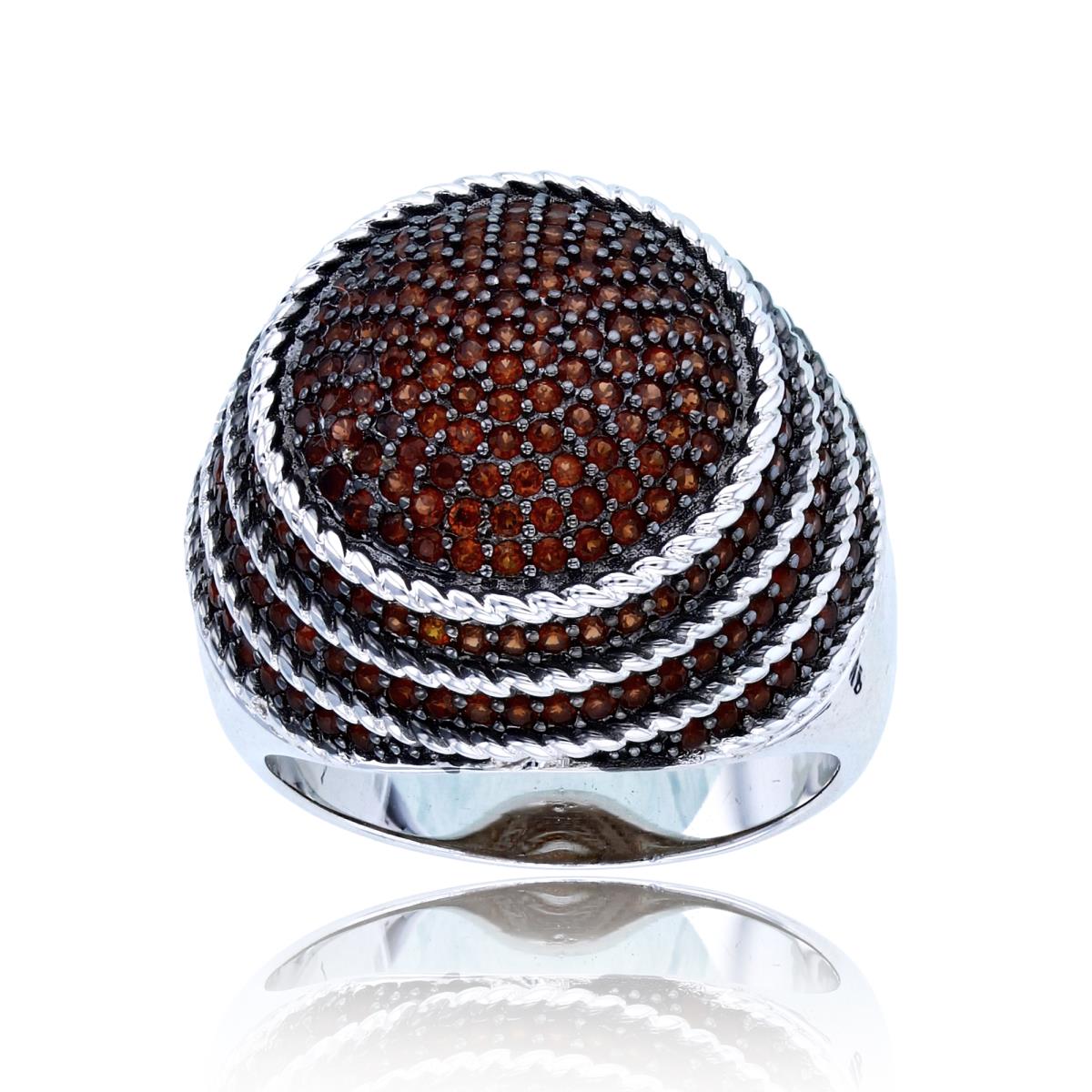 Sterling Silver Two-Tone (Blk/Wh) Rnd Garnet Pave Dome Layered Round Ring