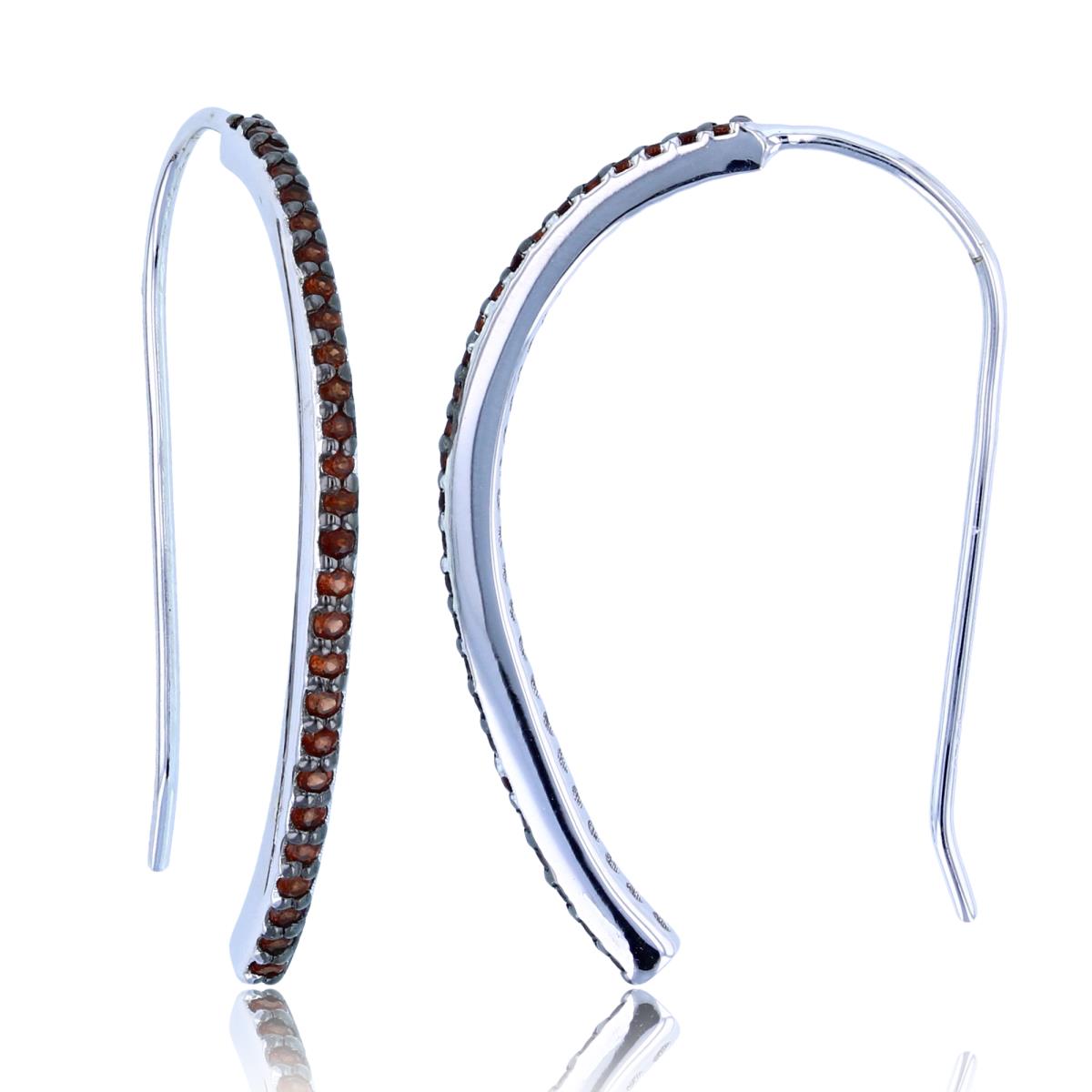 Sterling Silver Two-Tone (Blk/Wh) Rnd Garnet Single Row Earrings