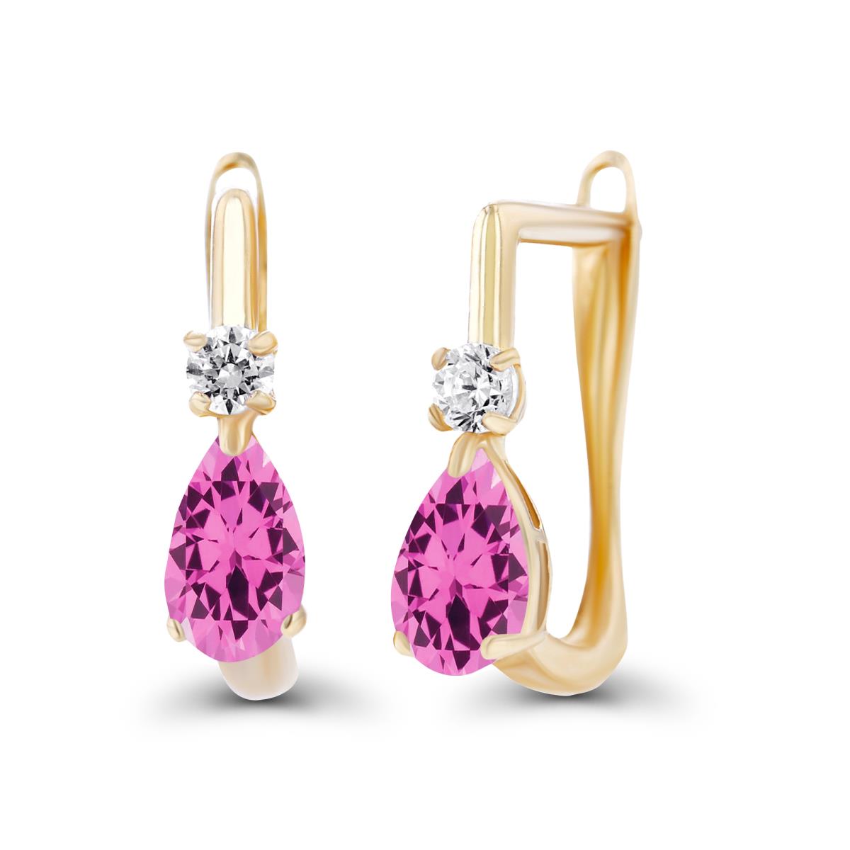 14K Yellow Gold 5x3mm Pear Created Pink Sapphire & 2mm Created White Sapphire Latchback Earrings