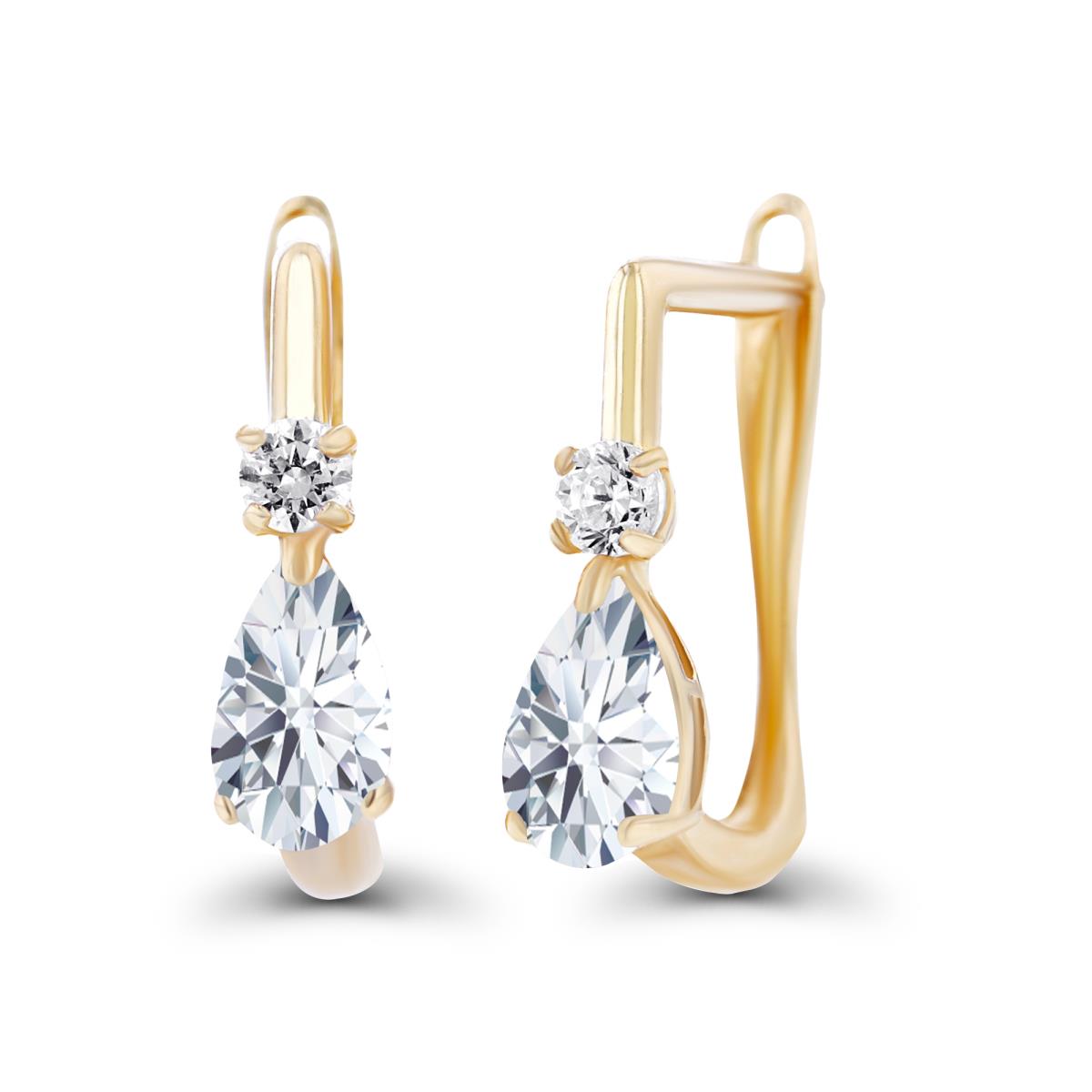 14K Yellow Gold 5x3mm Pear & 2mm Created White Sapphire Latchback Earrings