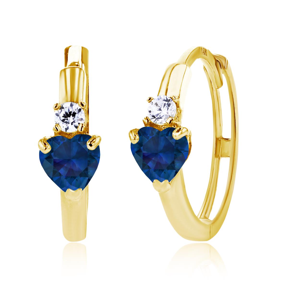 14K Yellow Gold 4mm Heart Created Blue Sapphire & 2mm Created White Sapphire Huggie Earrings