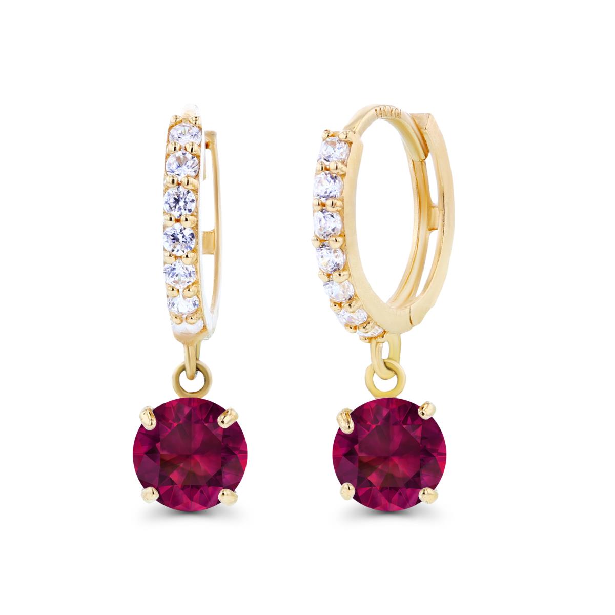 14K Yellow Gold 5mm Created Ruby & Created White Sapphire Dangling Huggie Earrings
