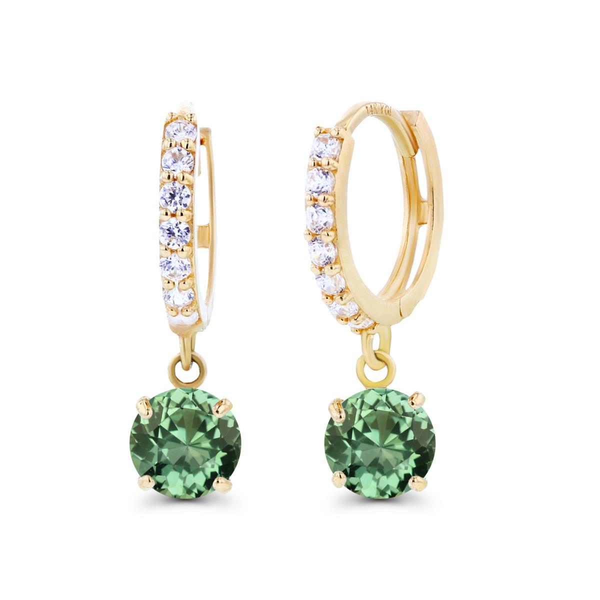 14K Yellow Gold 5mm Created Green Sapphire & Created White Sapphire Dangling Huggie Earrings