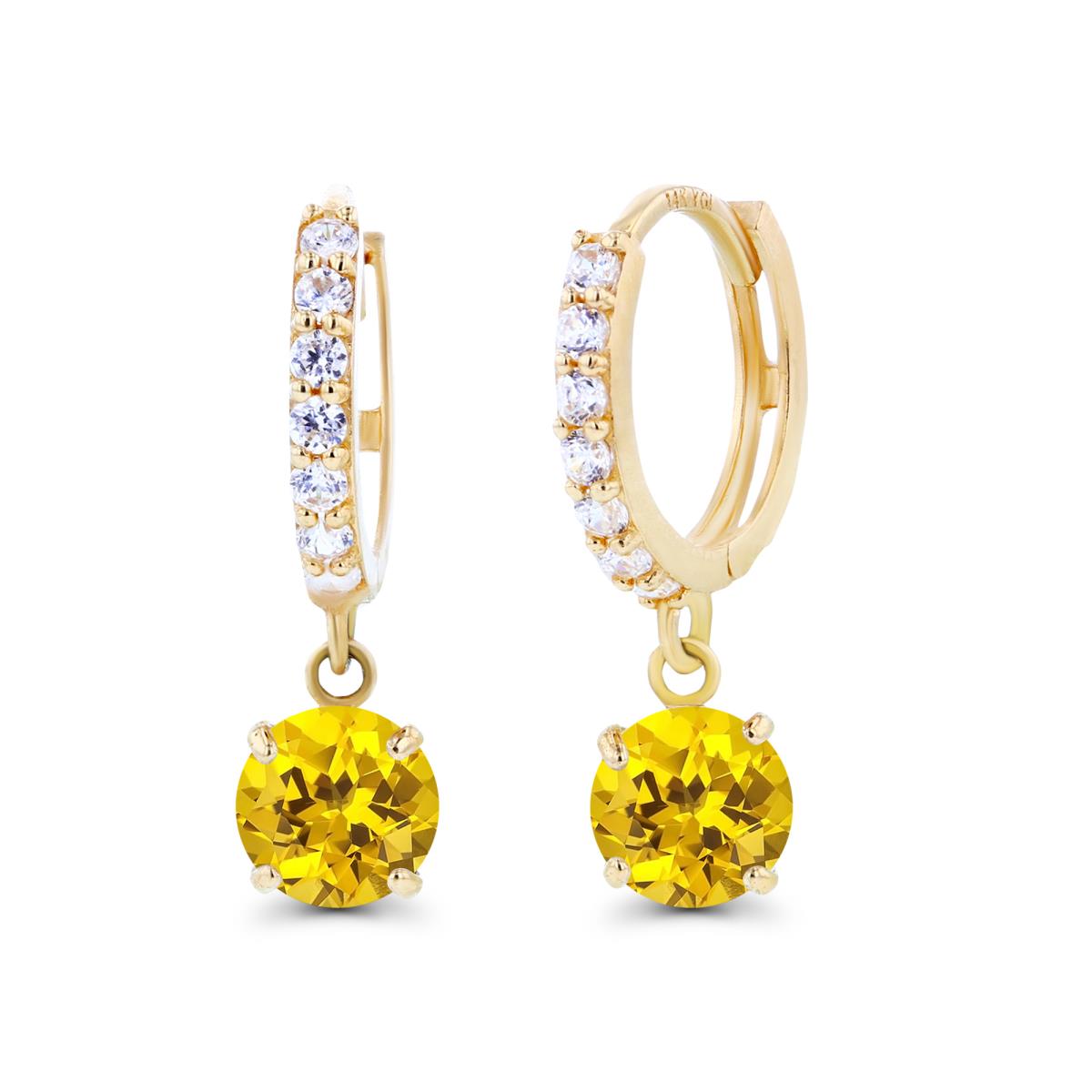 14K Yellow Gold 5mm Created Yellow Sapphire & Created White Sapphire Dangling Huggie Earrings