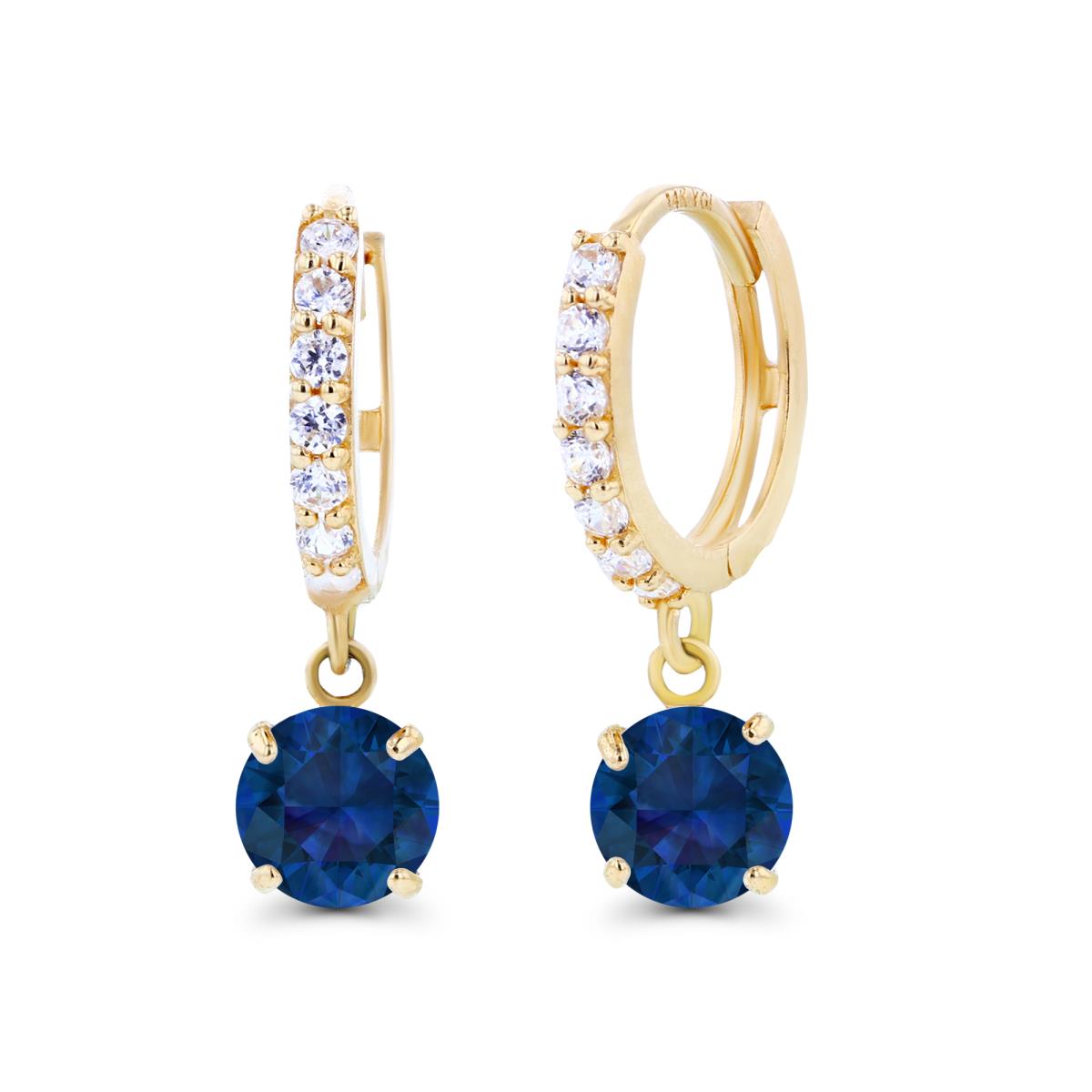 14K Yellow Gold 5mm Created Blue Sapphire & Created White Sapphire Dangling Huggie Earrings