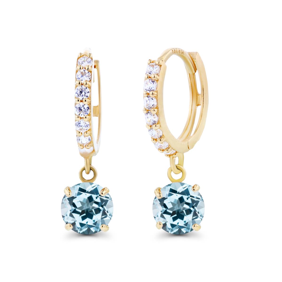 14K Yellow Gold 5mm Sky Blue Topaz & Created White Sapphire Dangling Huggie Earrings