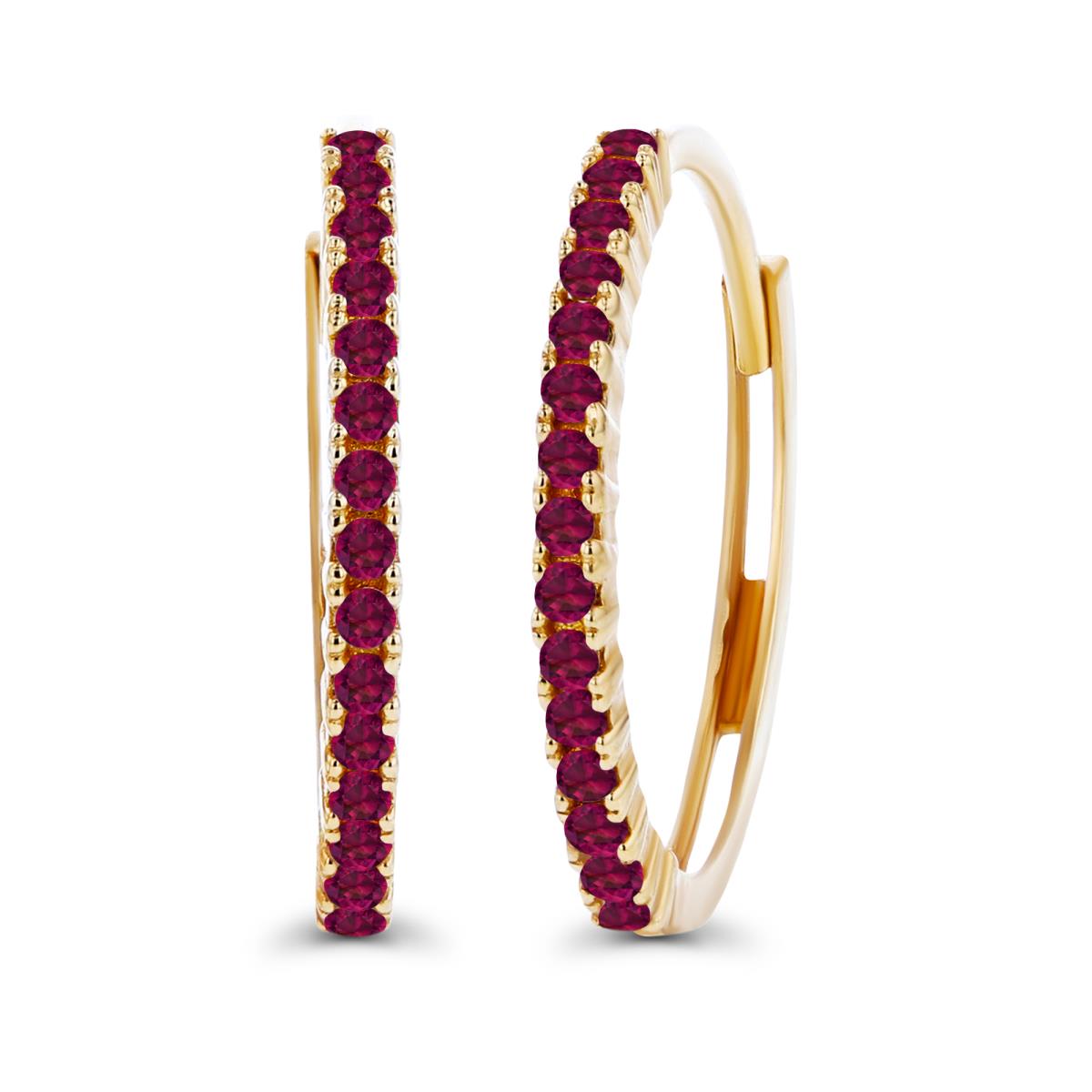 14K Yellow Gold One-Row Round Created Ruby Huggie Earring