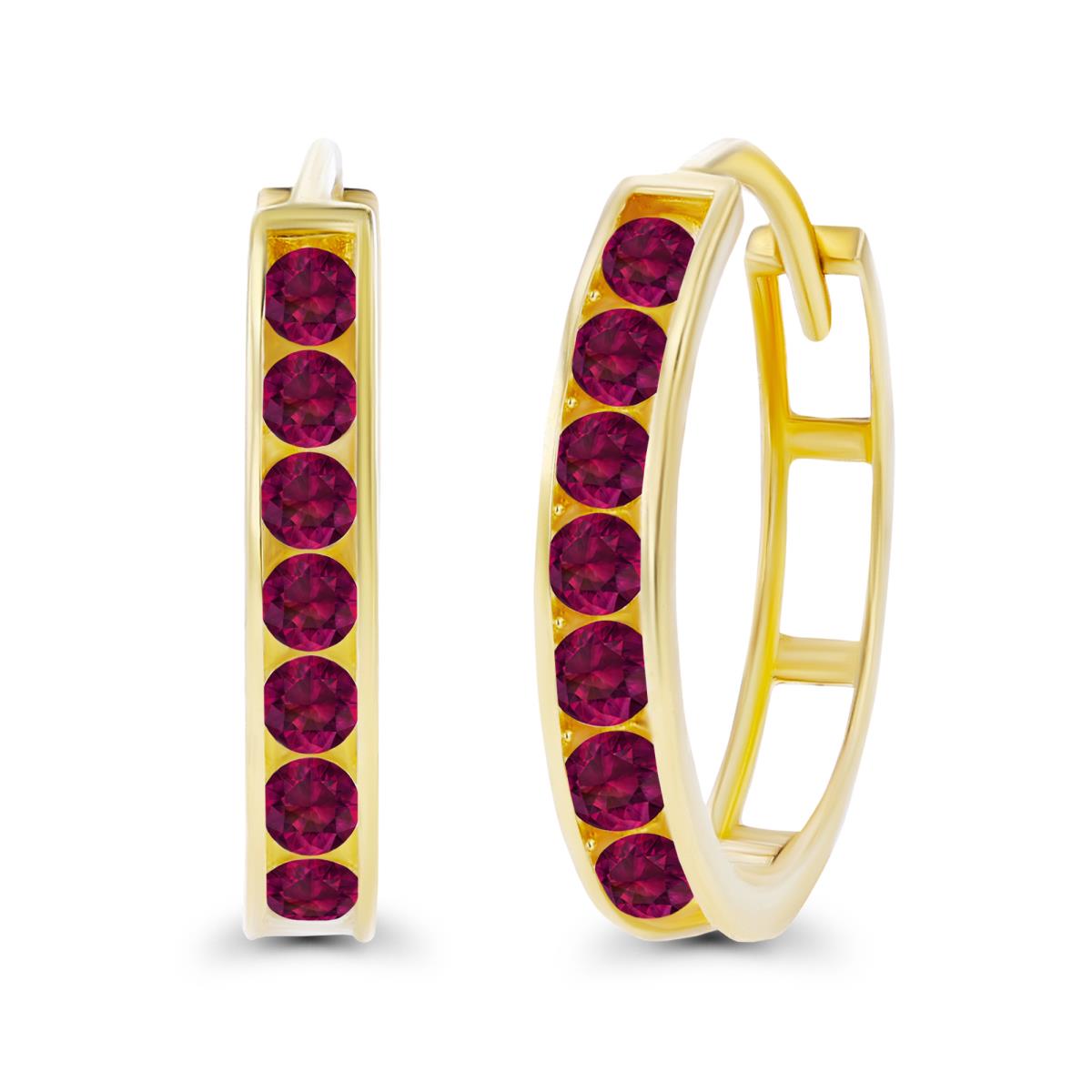 14K Yellow Gold 2.5mm Created Ruby Channel Hoop Earring