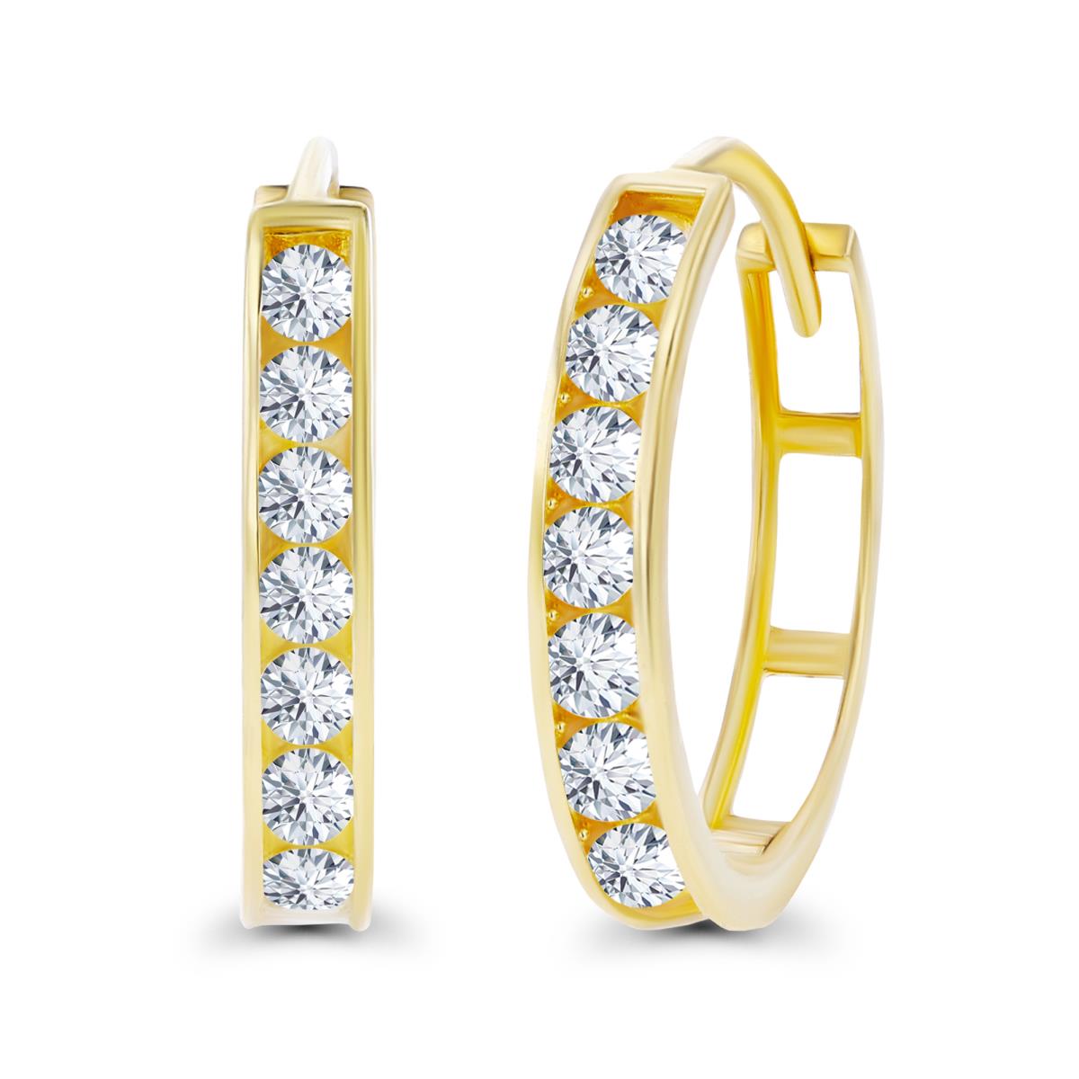 14K Yellow Gold 2.5mm Created White Sapphire Channel Hoop Earring
