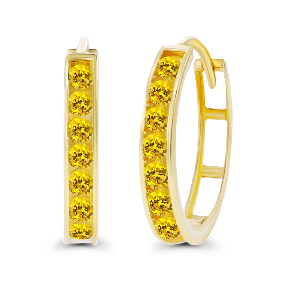 14K Yellow Gold 2.5mm Created Yellow Sapphire Channel Hoop Earring