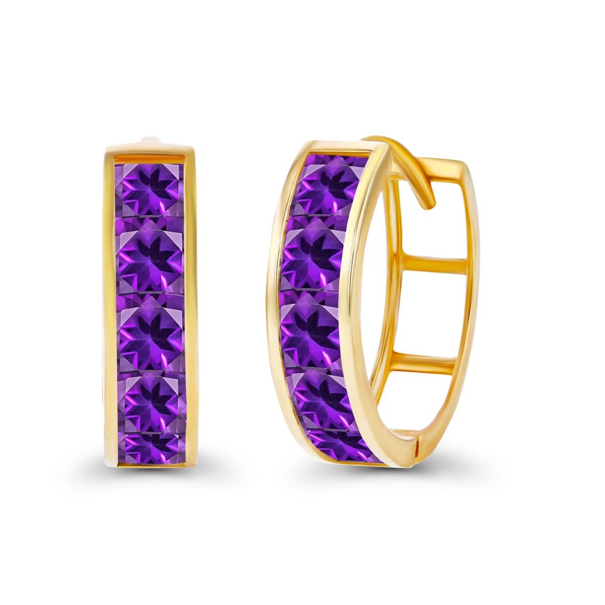 14K Yellow Gold 3mm Square Amethyst Channel Huggie Earring