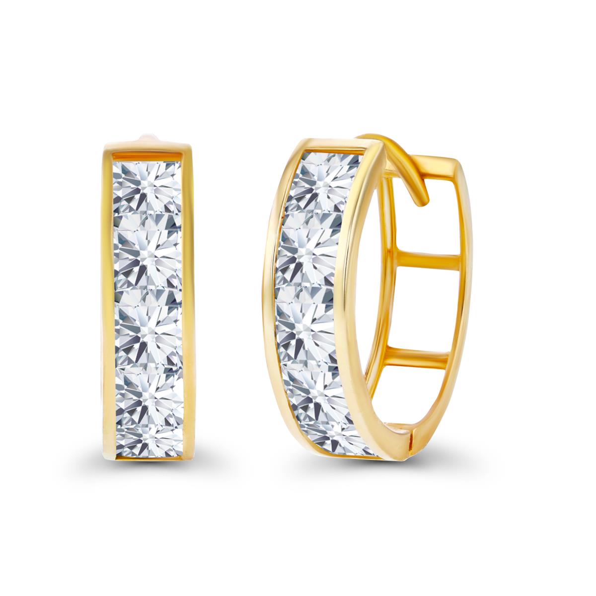 14K Yellow Gold 3mm Square Created White Sapphire Channel Huggie Earring