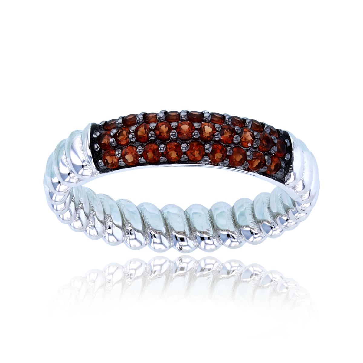 Sterling Silver Two-Tone (Blk/Wh) 1.5mm Rnd Garnet Puffy Textured Band
