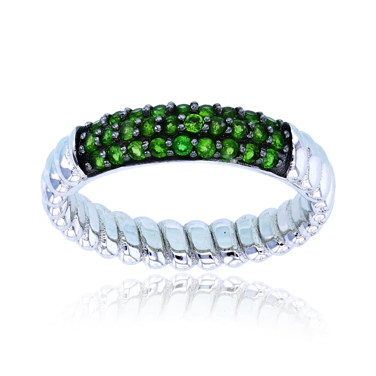 Sterling Silver Two-Tone (Blk/Wh) 1.5mm Rnd Chrom Diopside Puffy Textured Band