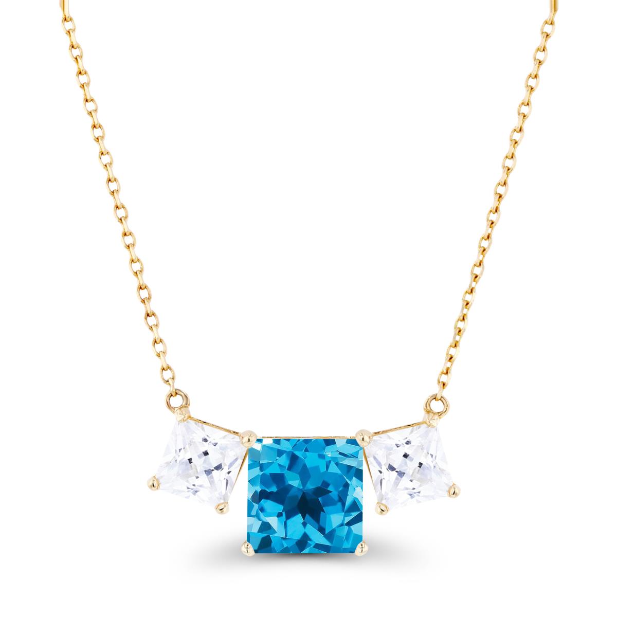 14K Yellow Gold Triple 6mm Swiss Blue Topaz & 4mm Created White Sapphire 18" Necklace
