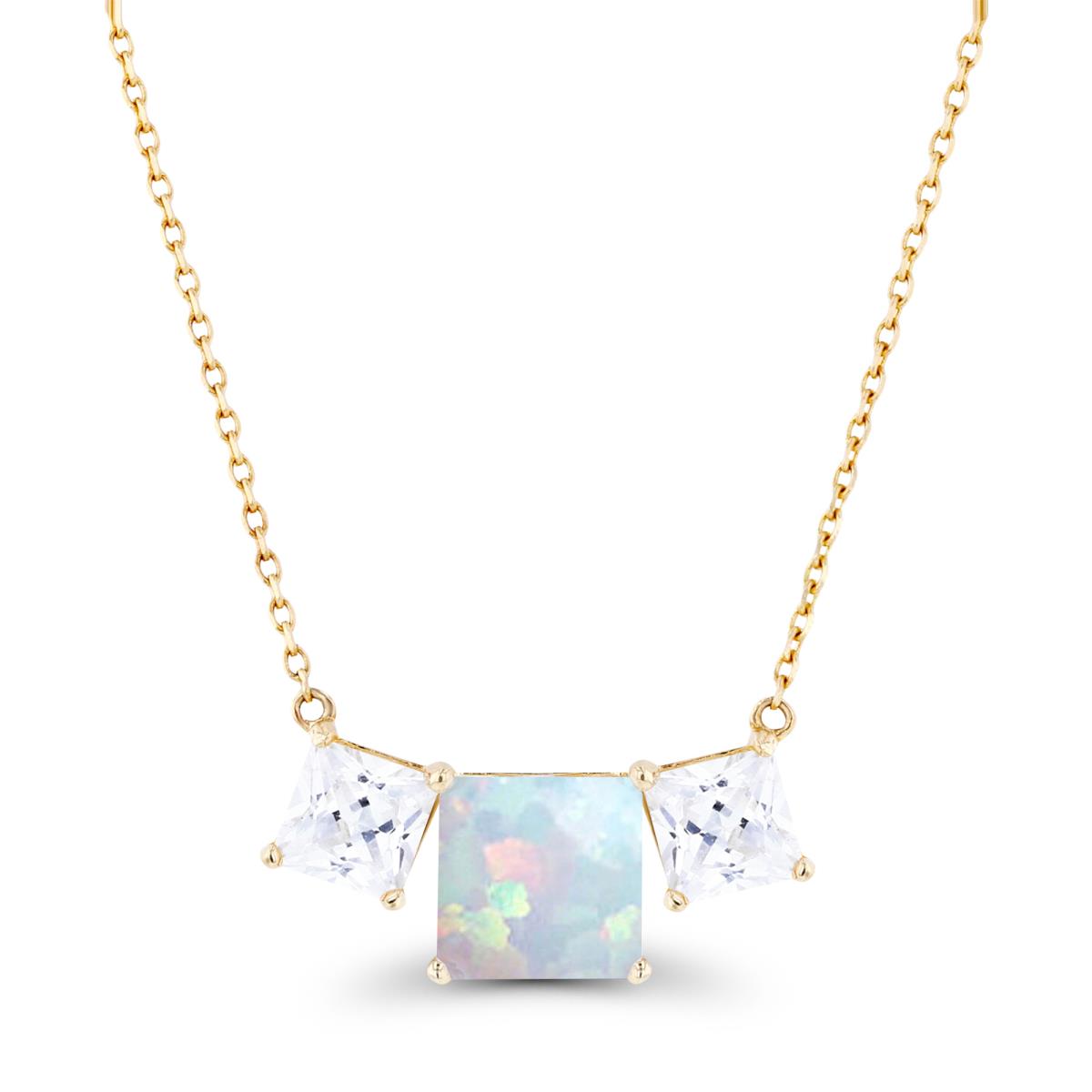 14K Yellow Gold Triple 6mm Created Opal & 4mm Created White Sapphire 18" Necklace